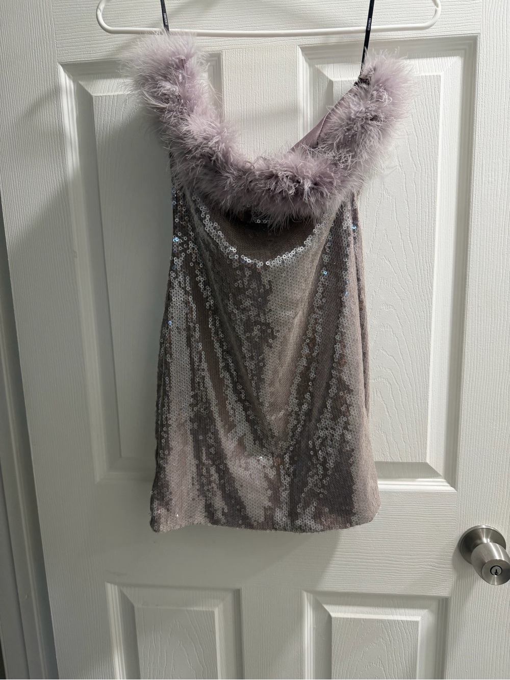 Forever 21 Lilac Sequin Mini Dress with Feather Trim